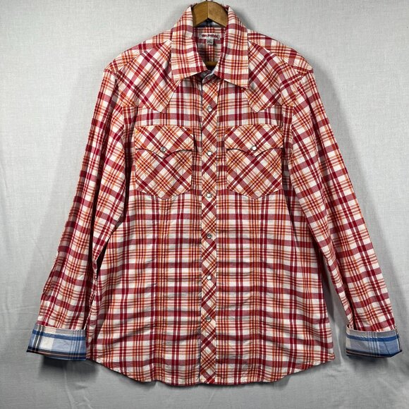 True Religion Shirt Mens Large Western Pearl Snap Long Sleeve Plaid Cotton Cuff - Picture 1 of 16